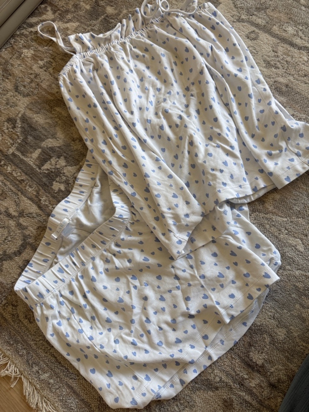 Women's Two-Piece White & Light Blue Heart Pajama Set (on hold for now)